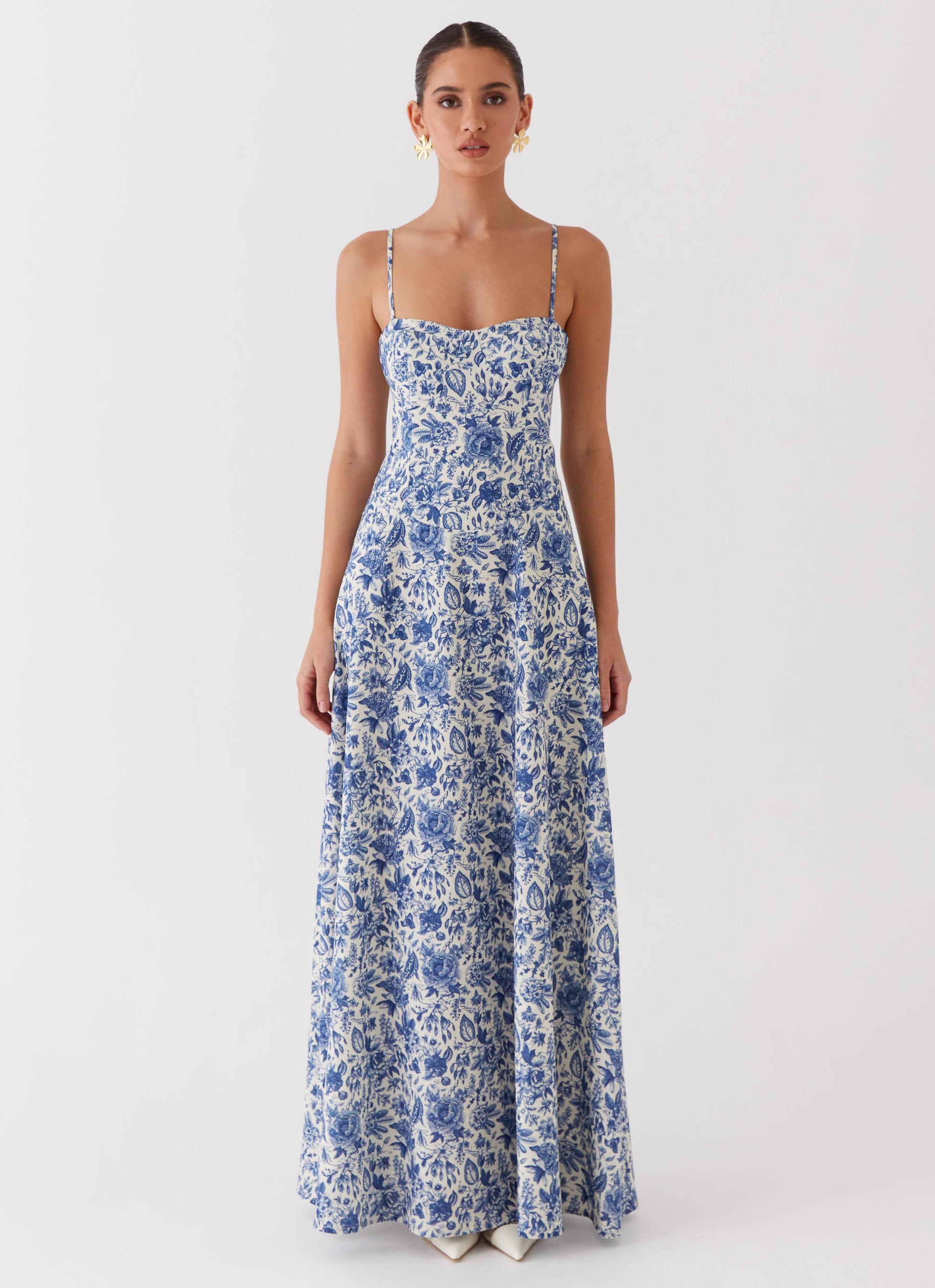 Angelina Linen Maxi Dress Blue Paisley 2