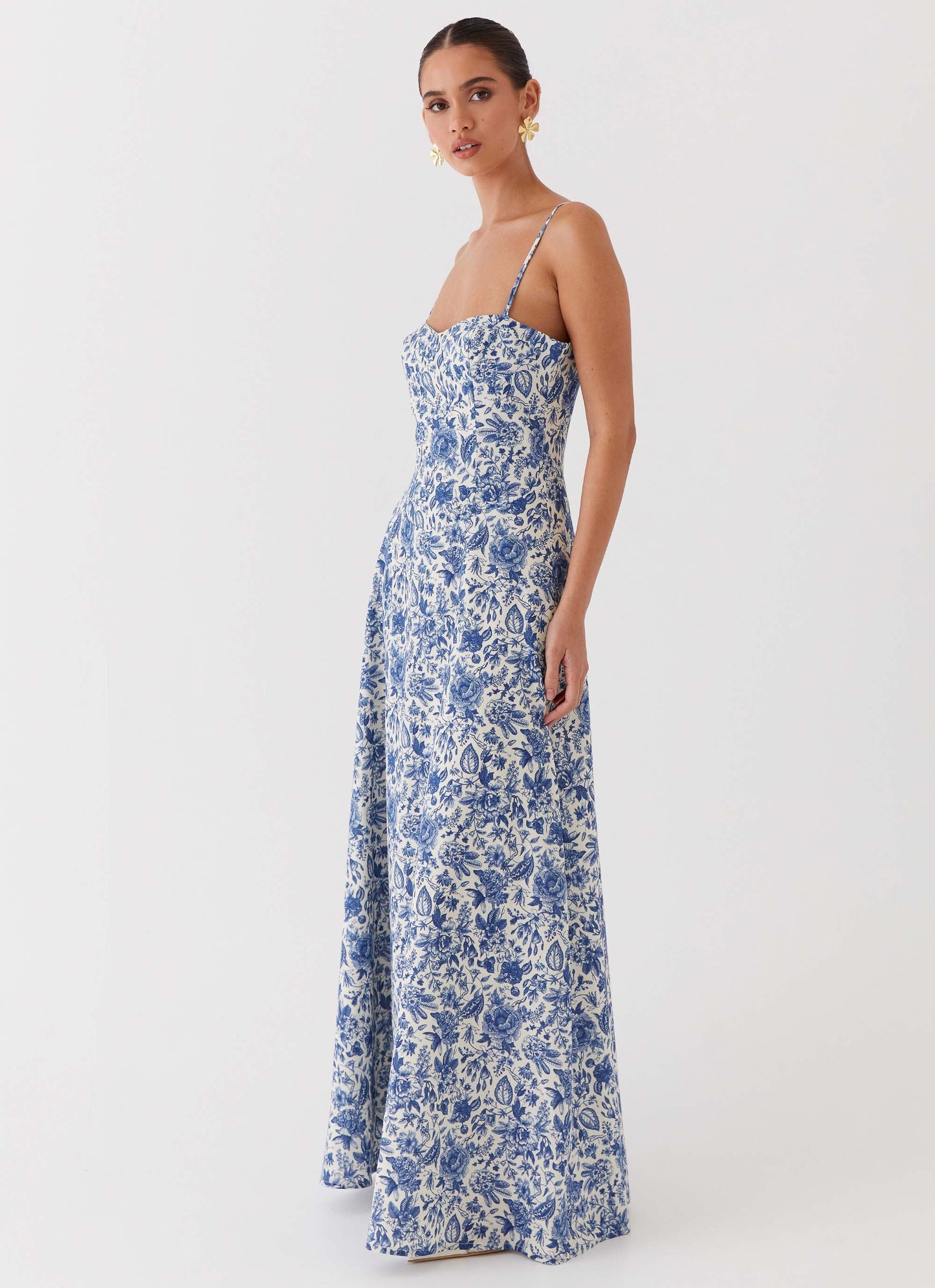 Angelina Linen Maxi Dress Blue Paisley 3