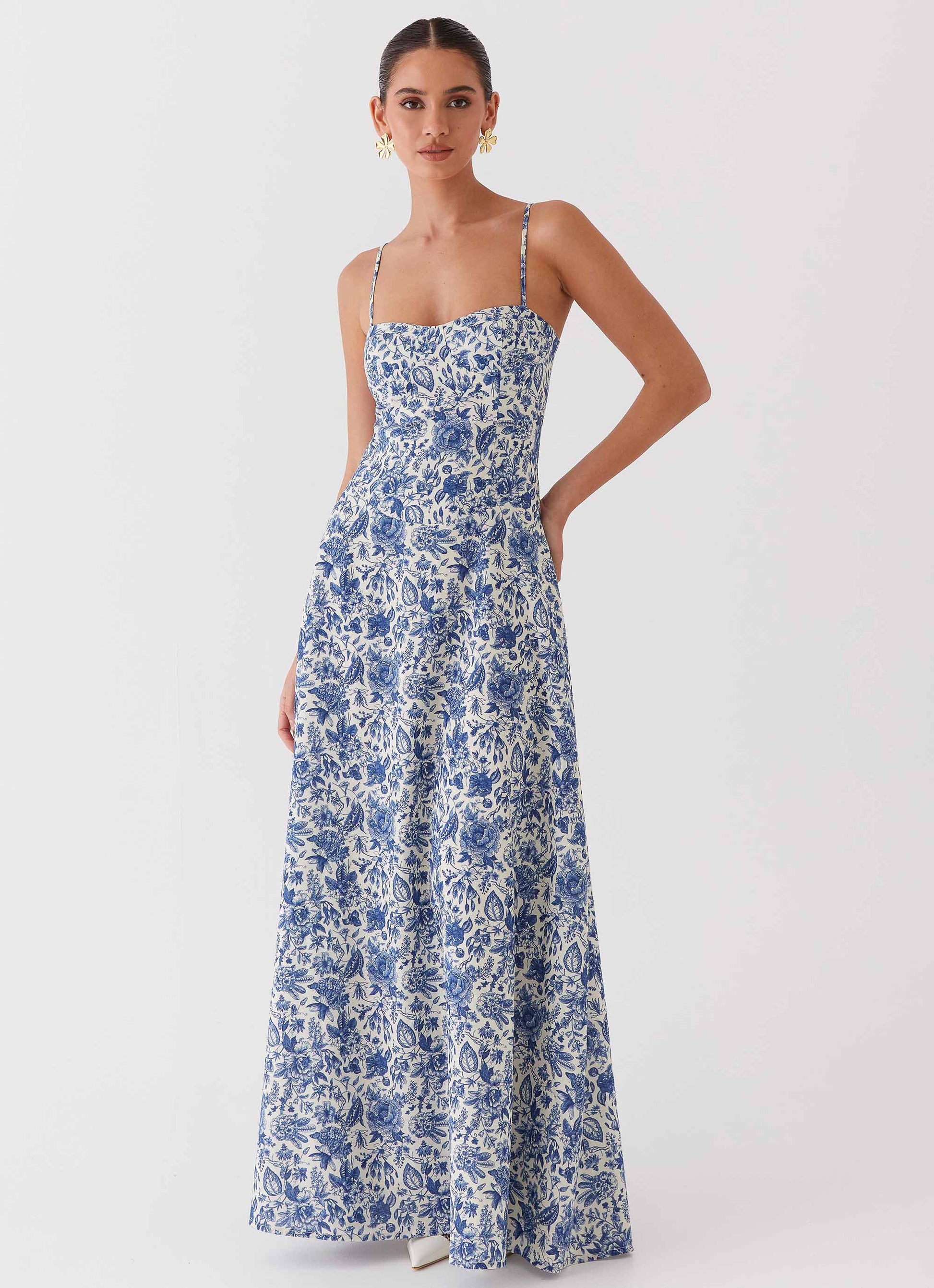 Angelina Linen Maxi Dress Blue Paisley 5