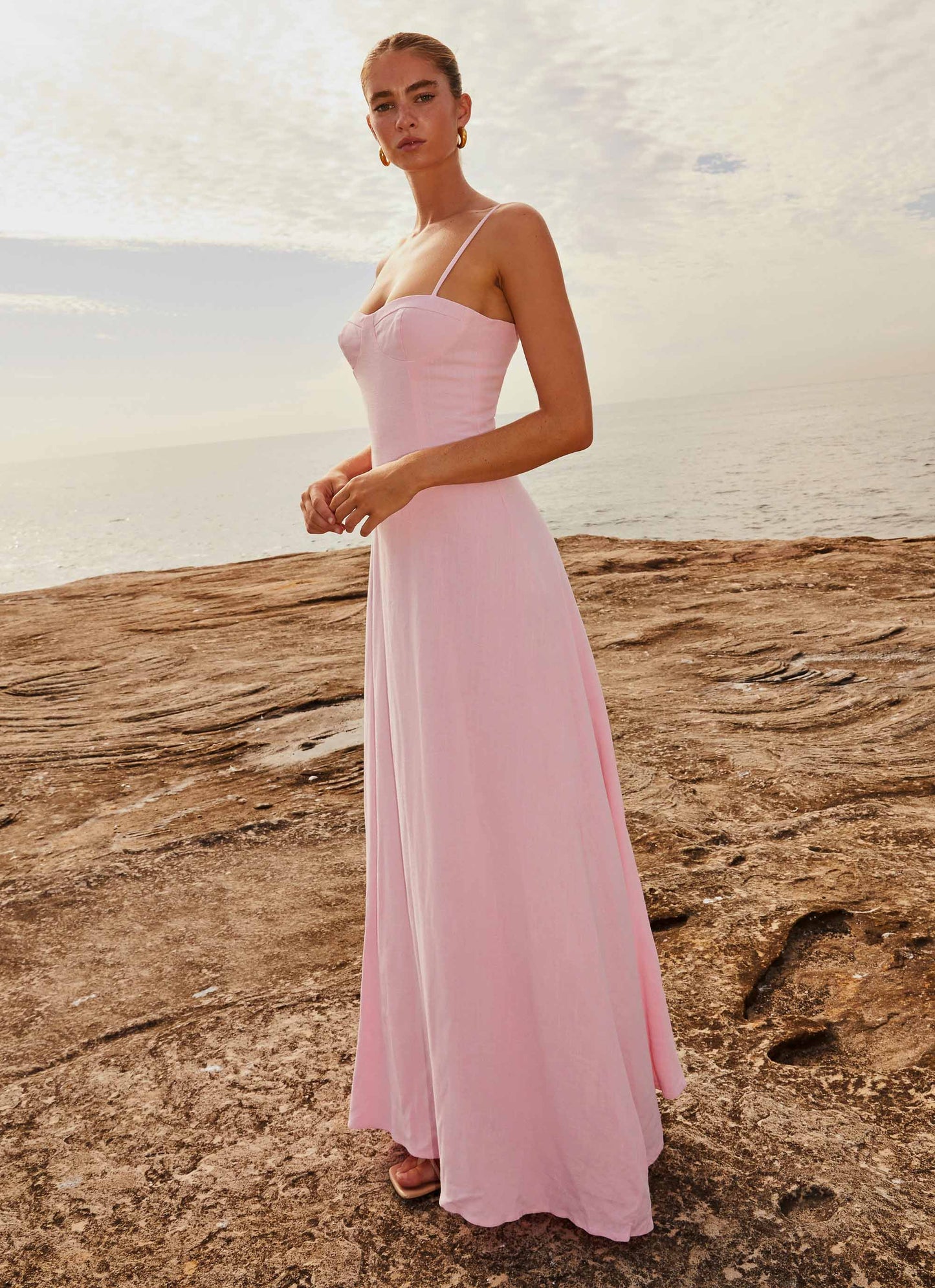 Angelina Linen Maxi Dress Pink Petal 1