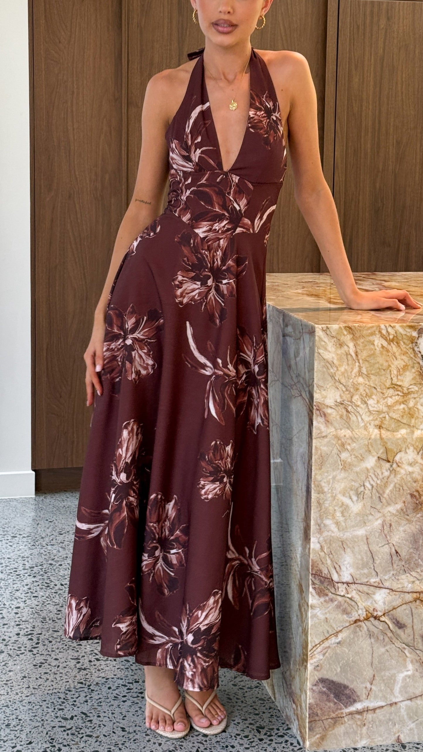 Skye Floral Maxi Dress in Chocolate Chocolate Flower 3