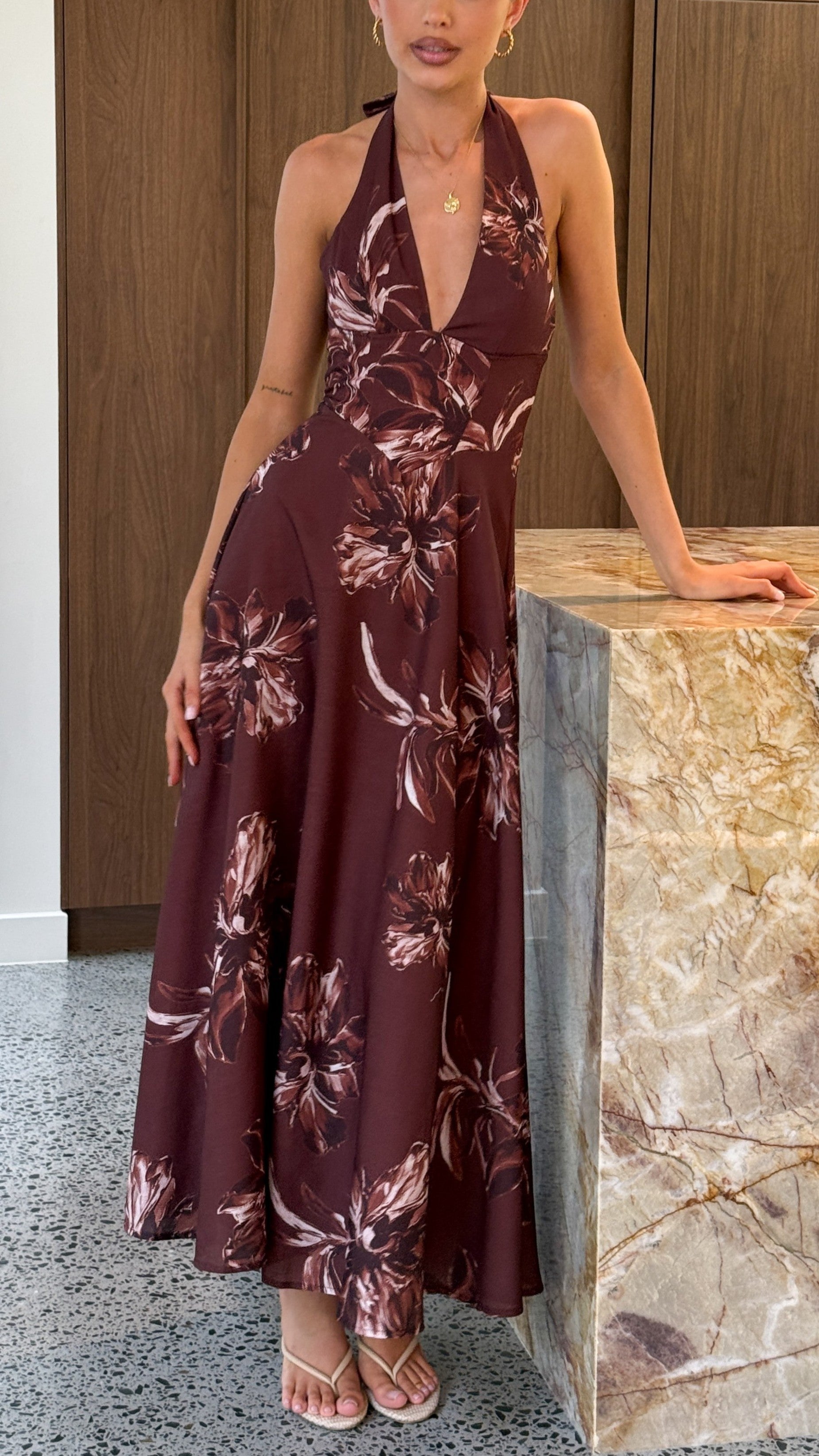 Skye Floral Maxi Dress in Chocolate Chocolate Flower 3