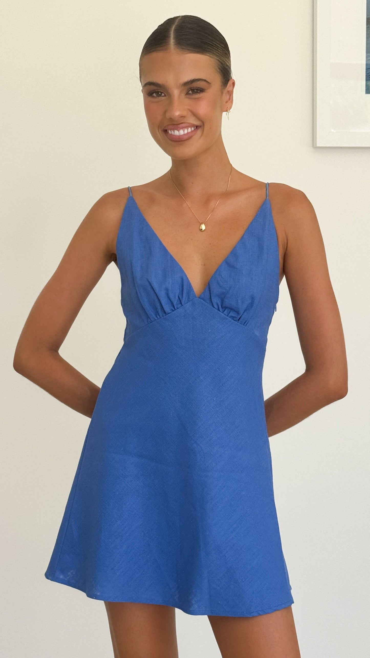 Halina Silk Mini Dress Blue 7