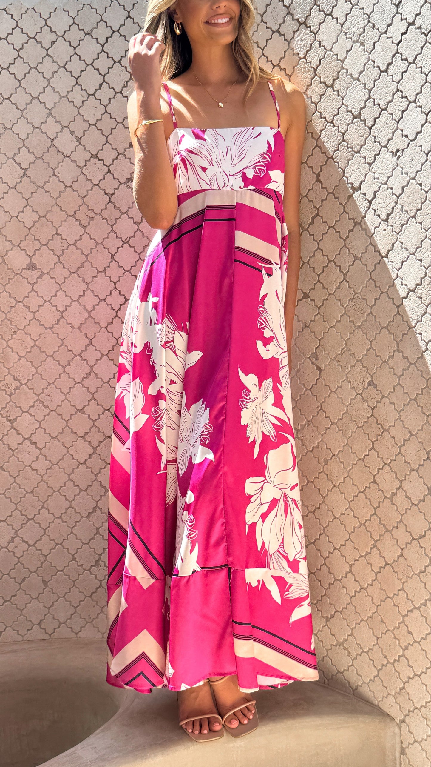 Kaethe Floral Maxi Dress Hot Pink Print 8