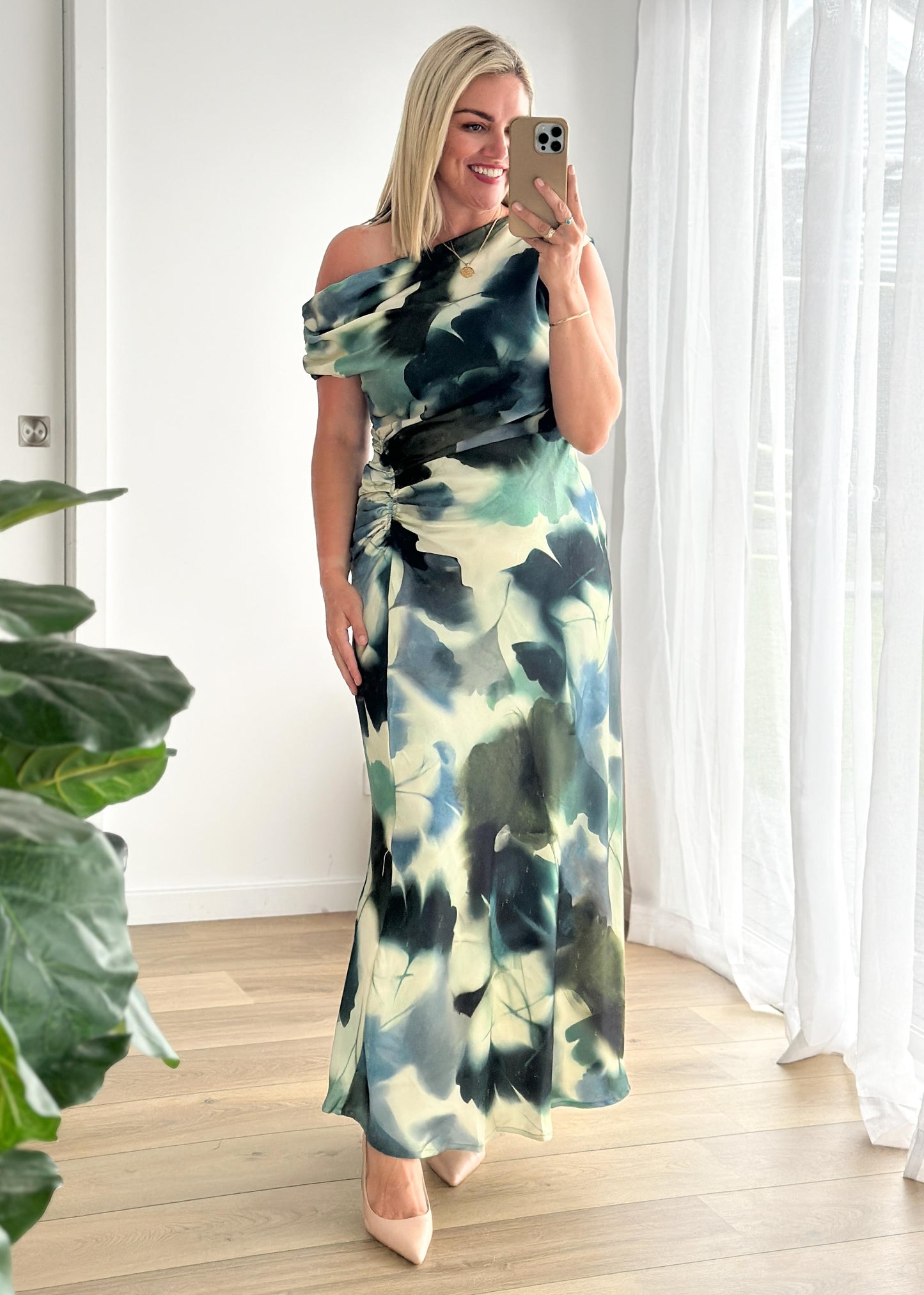 Flirtini One-Shoulder Maxi Dress Forest Abstract 5