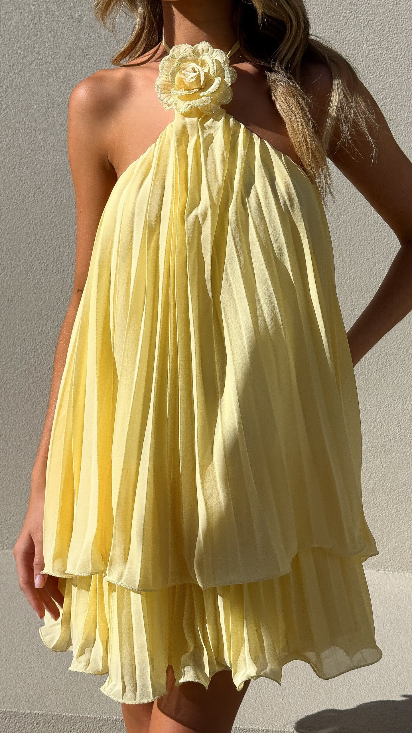 Gia Silk Charmeuse Mini Dress in Butter Yellow Yellow 7