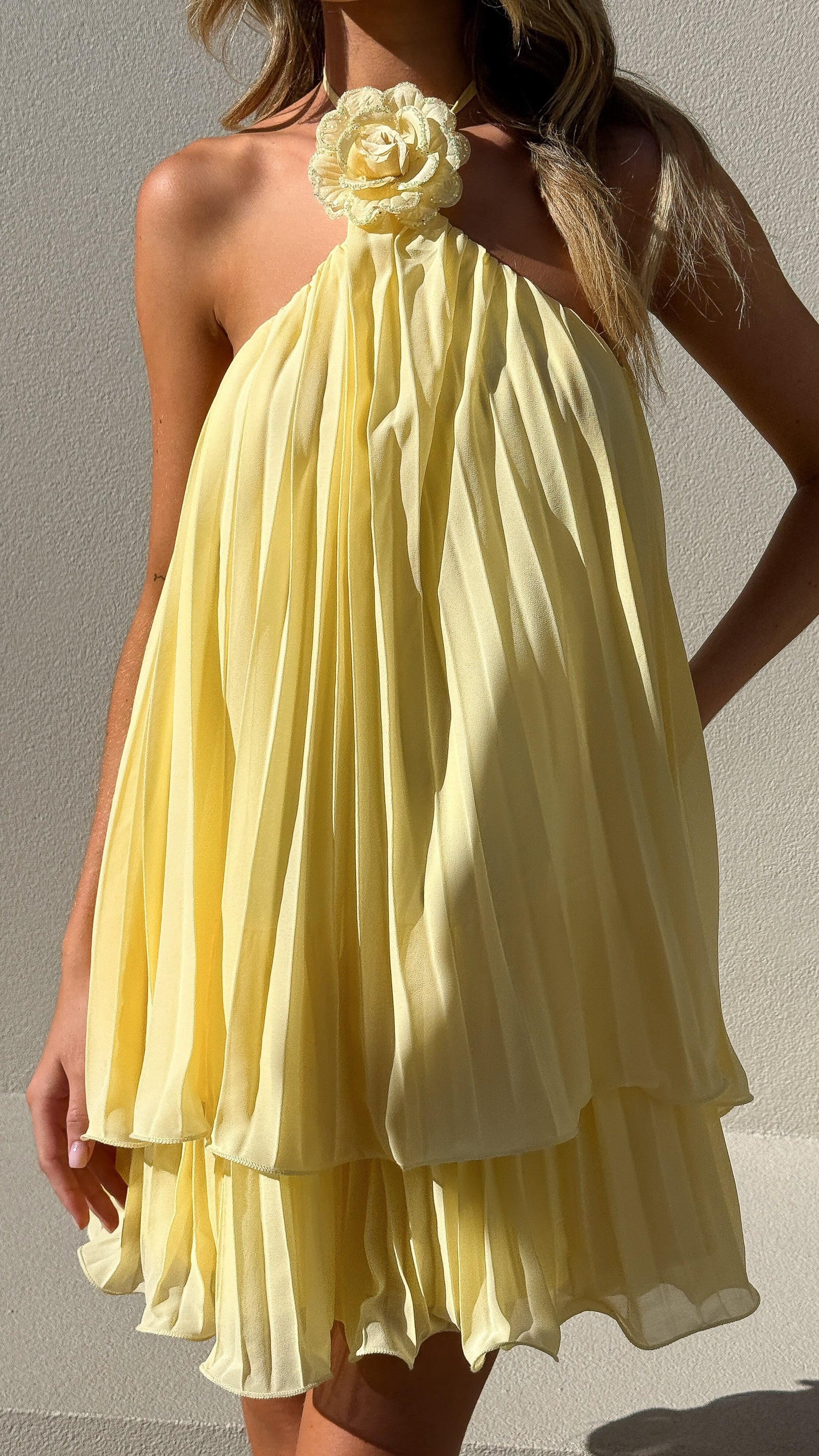 Gia Silk Charmeuse Mini Dress in Butter Yellow Yellow 7