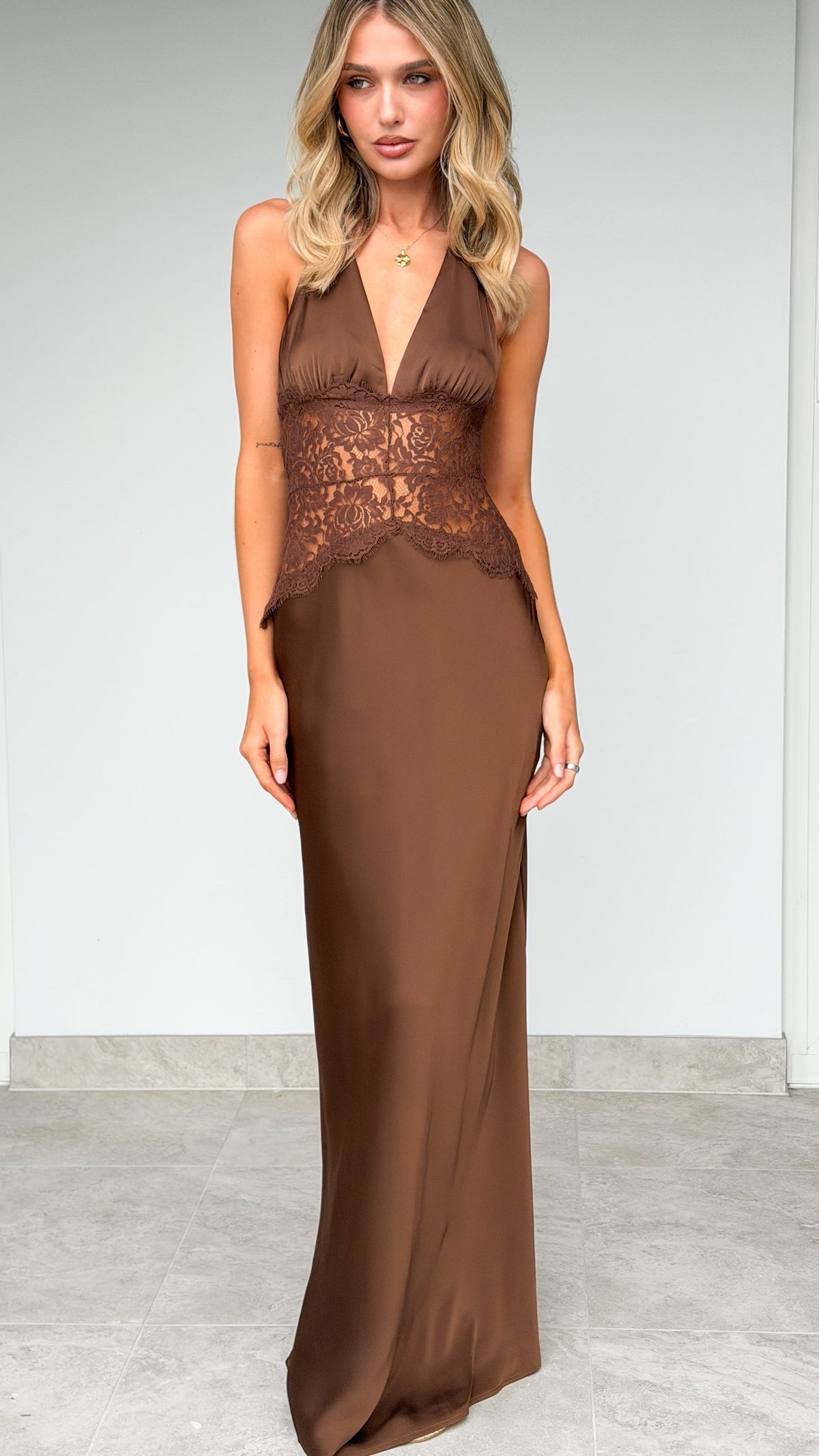Celia Lace Maxi Dress in Plum Chocolate 9