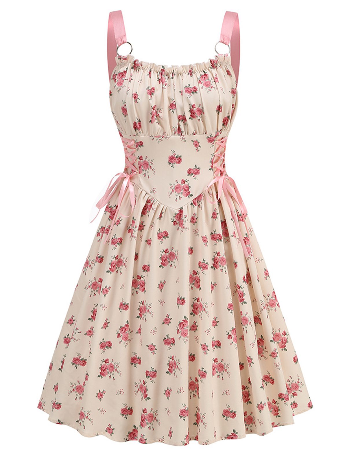 Pomeline Lace-Up A-Line Dress Pink 1