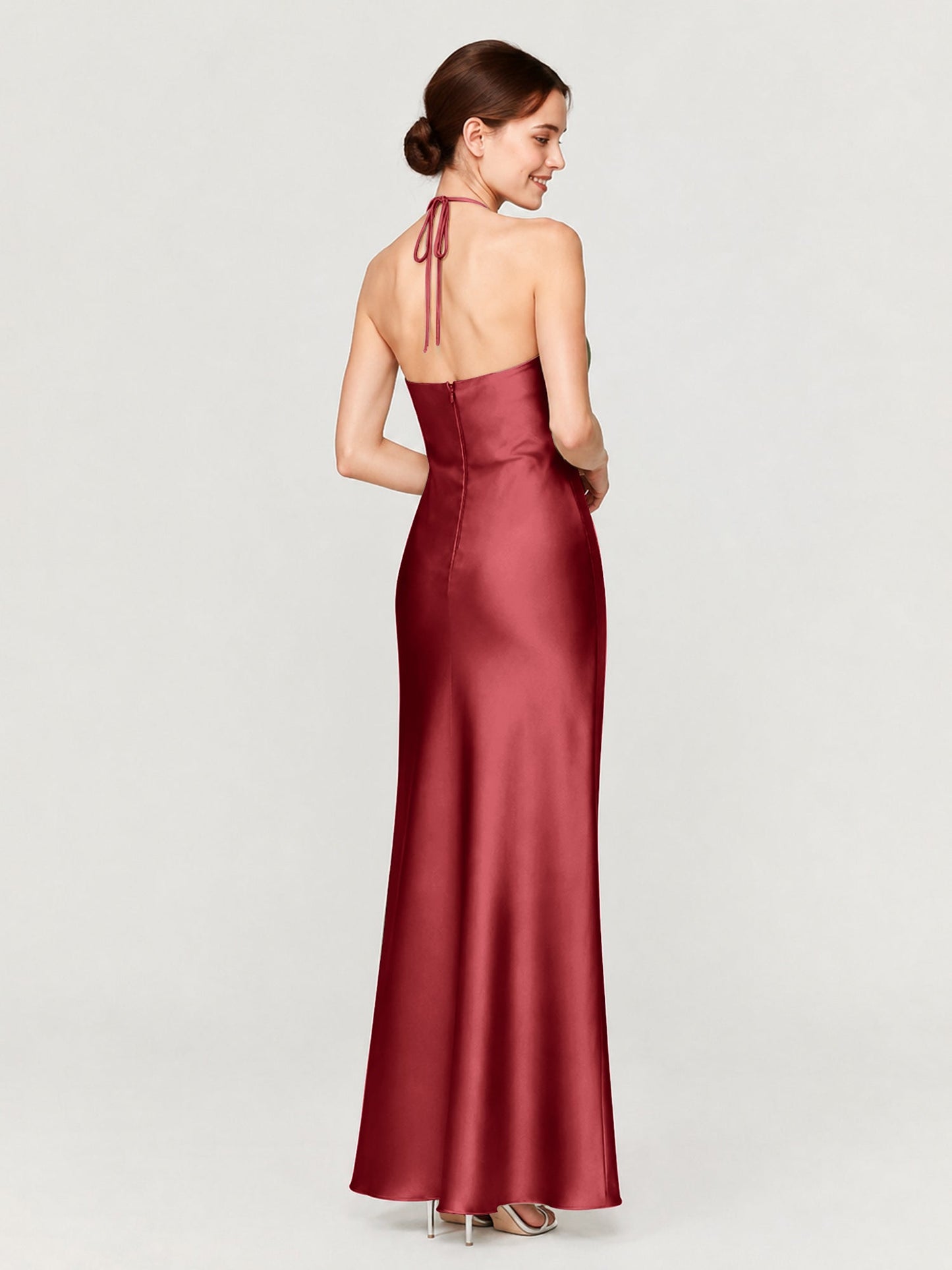 Margot Acetate Satin Halter Dress Cut Skirt Burgundy 2