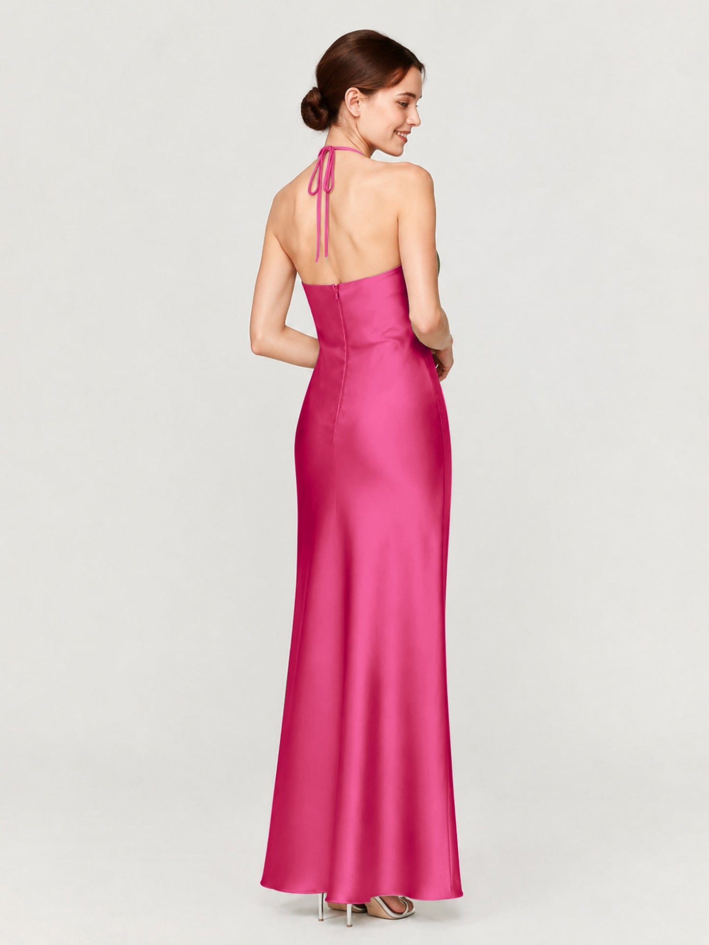 Margot Acetate Satin Halter Dress Cut Skirt Fuchsia 2
