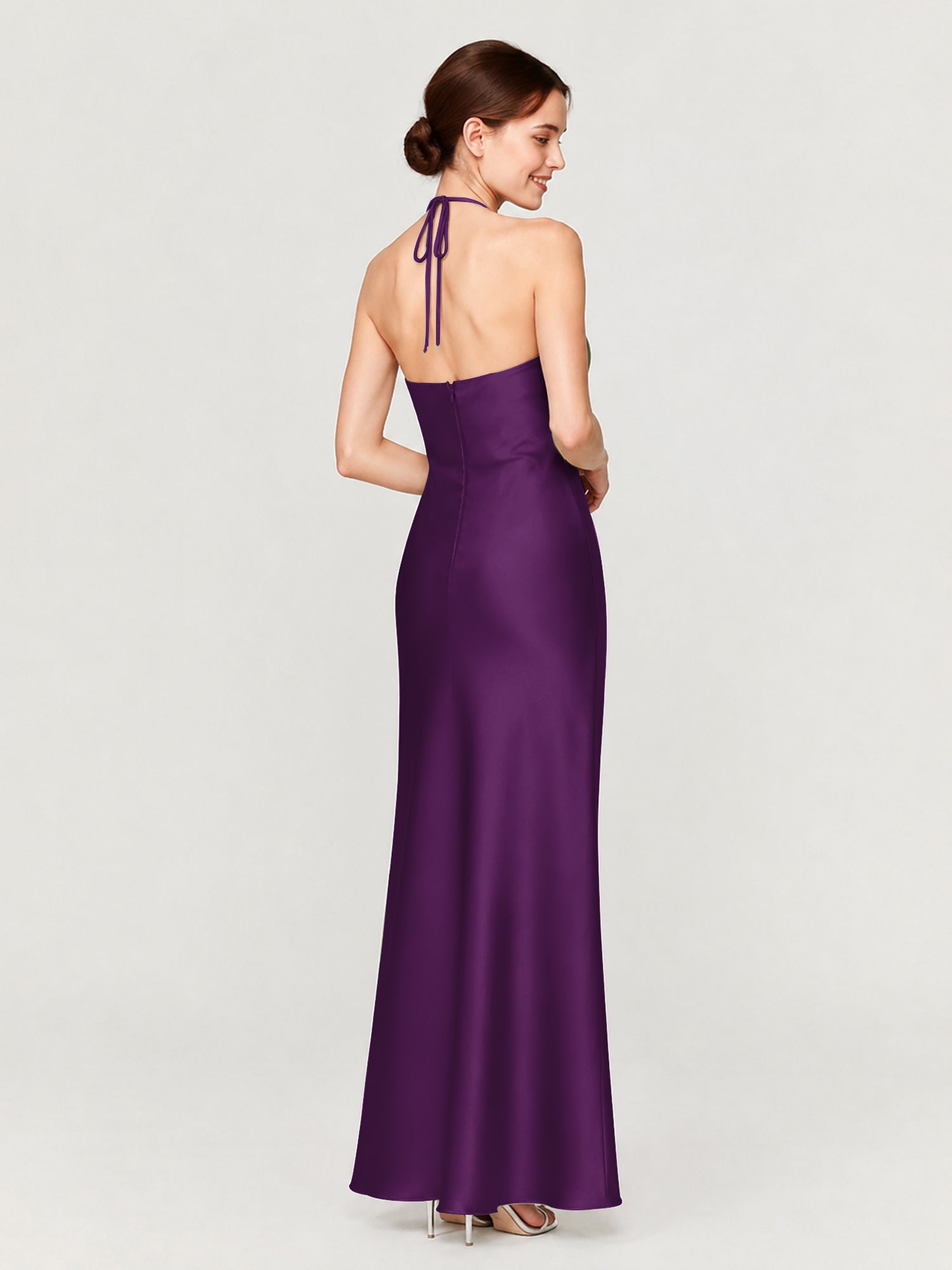 Margot Acetate Satin Halter Dress Cut Skirt Grape 2