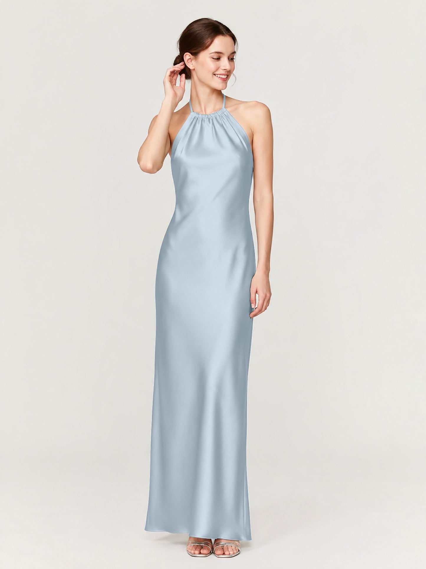 Margot Acetate Satin Halter Dress Cut Skirt Mist 1