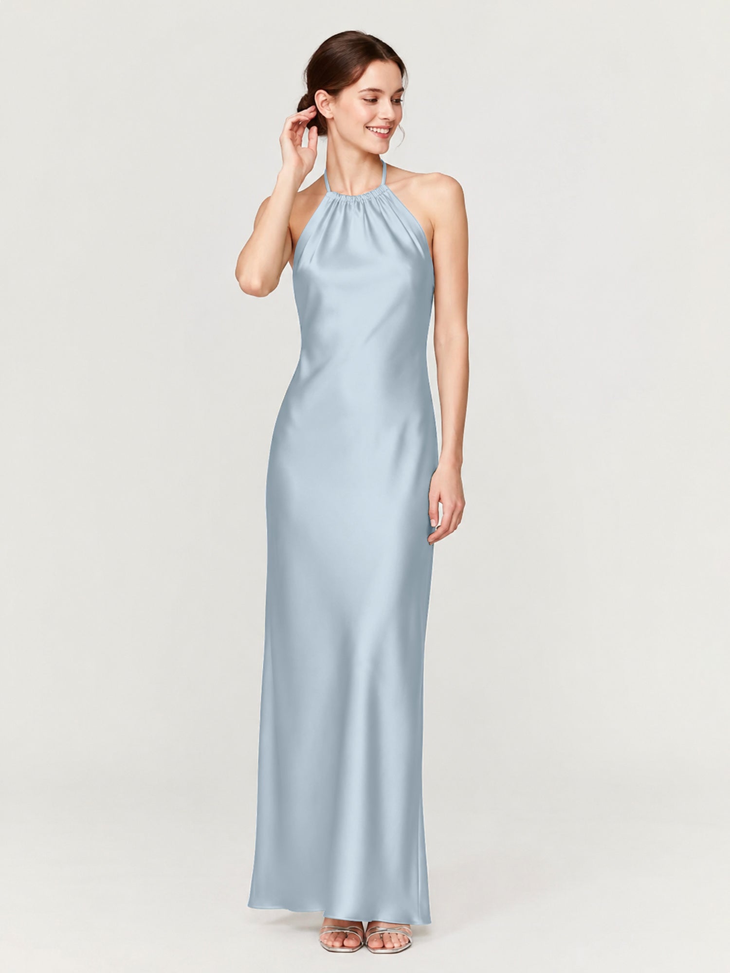 Margot Acetate Satin Halter Dress Cut Skirt Mist 1