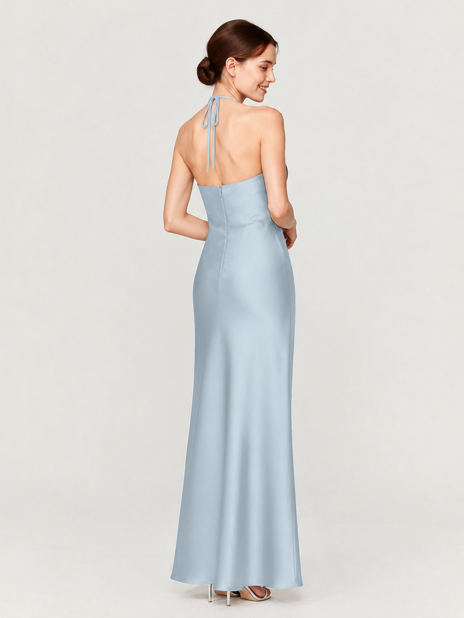 Margot Acetate Satin Halter Dress Cut Skirt Mist 2