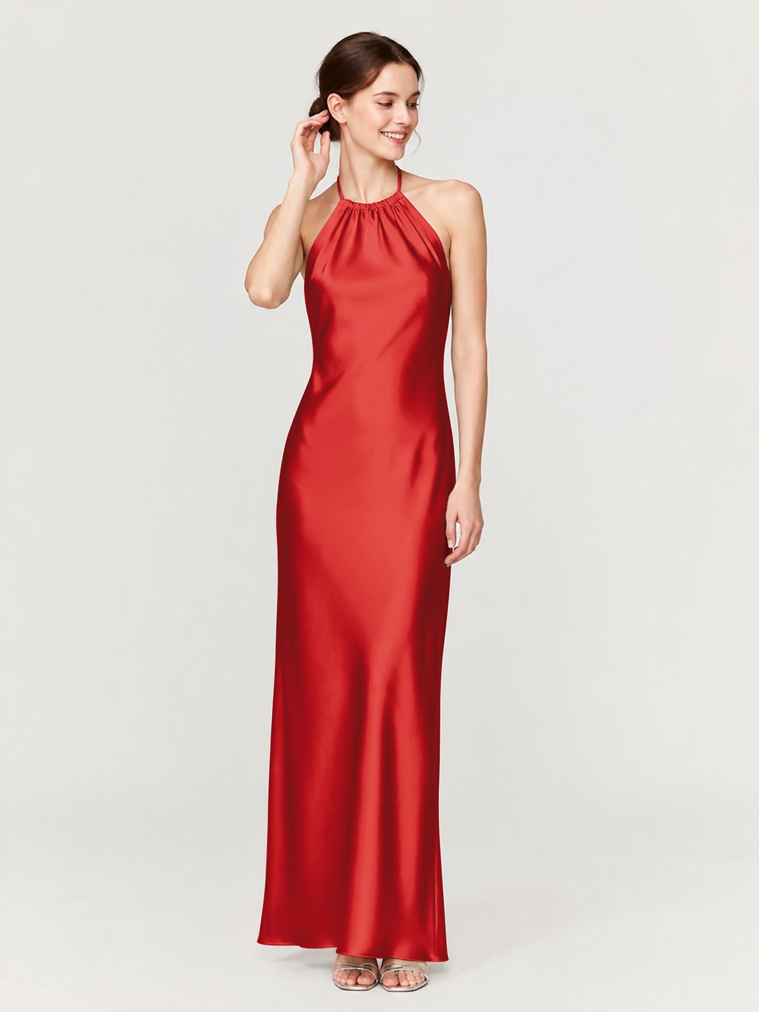 Margot Acetate Satin Halter Dress Cut Skirt Red 1