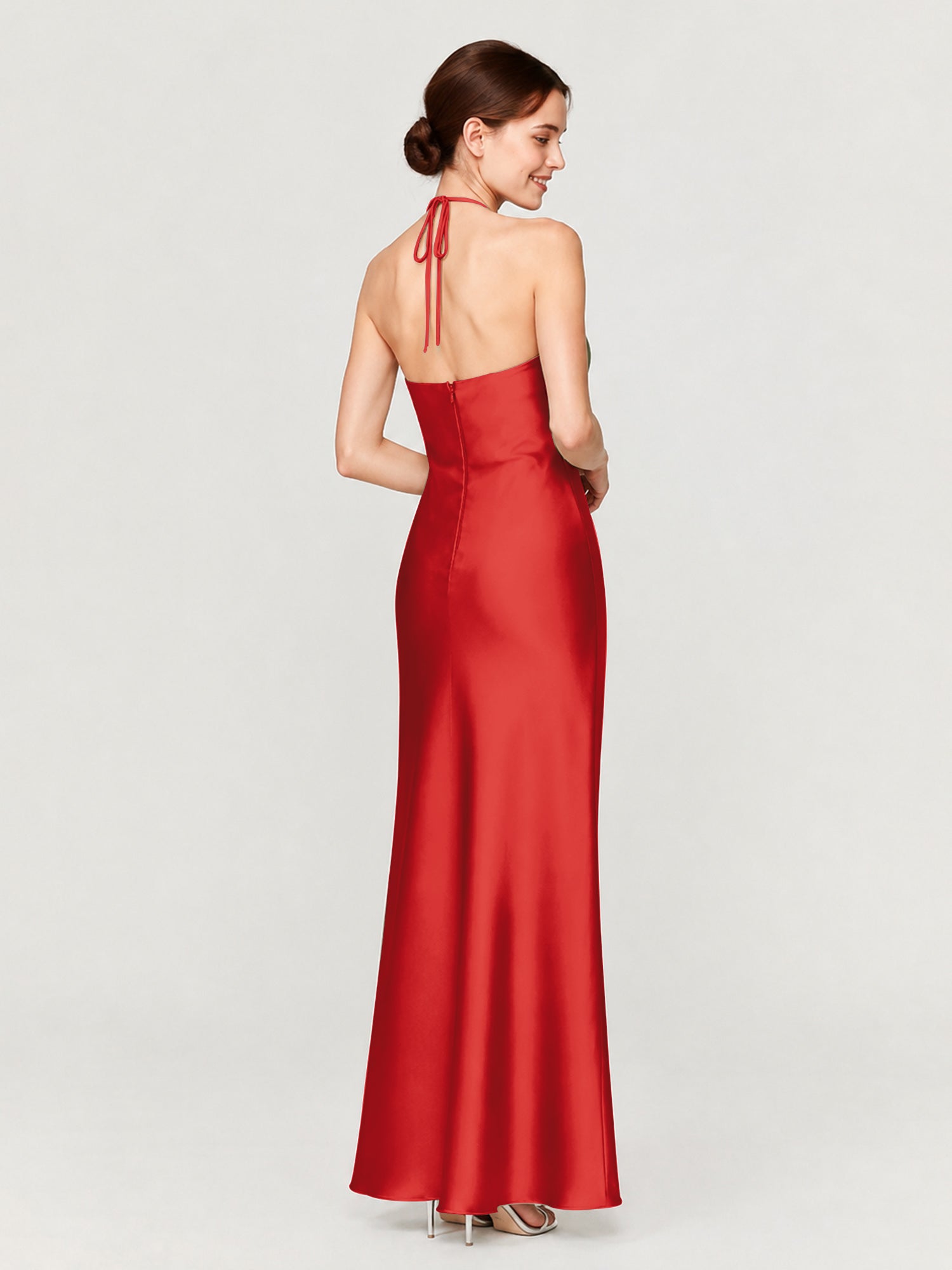 Margot Acetate Satin Halter Dress Cut Skirt Red 2