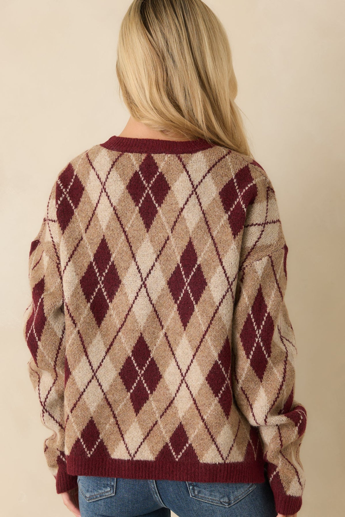 Margot Knit Sweater in Burgundy Argyle Multi 9