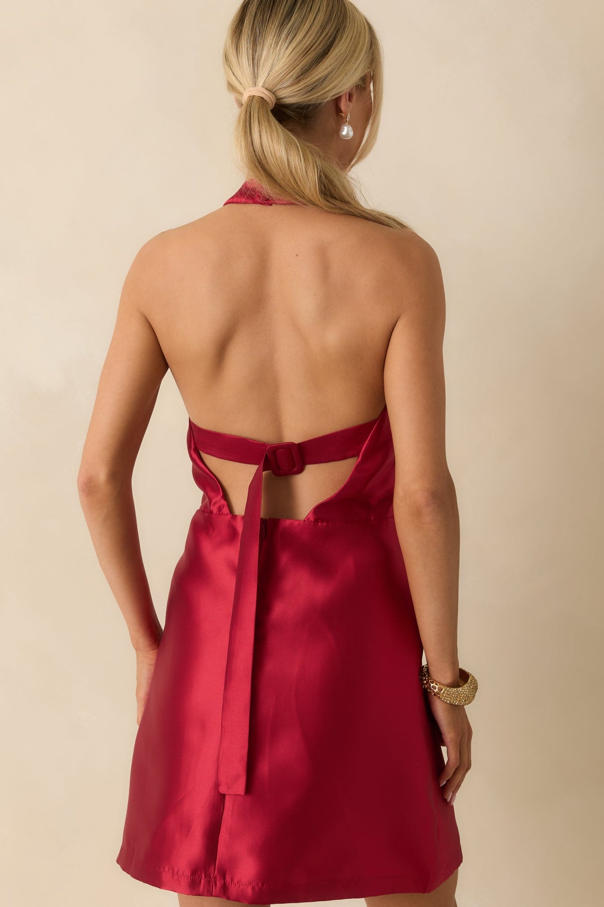 Vivienne Red Satin Halter Mini Dress Red 8