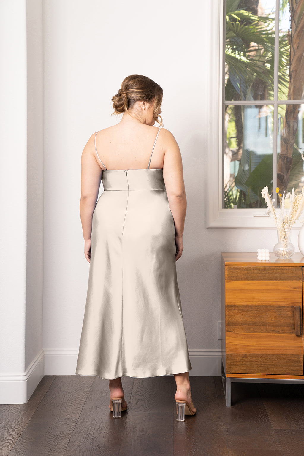 Rumi Satin Slip Dress in Black Satin Steel Blue 8