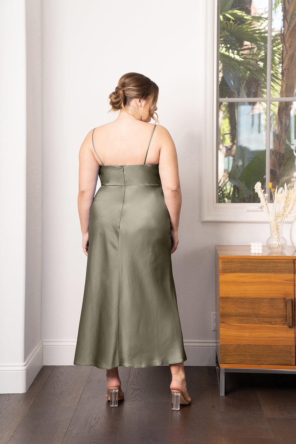 Rumi Satin Slip Dress in Black Satin Buttercup 6
