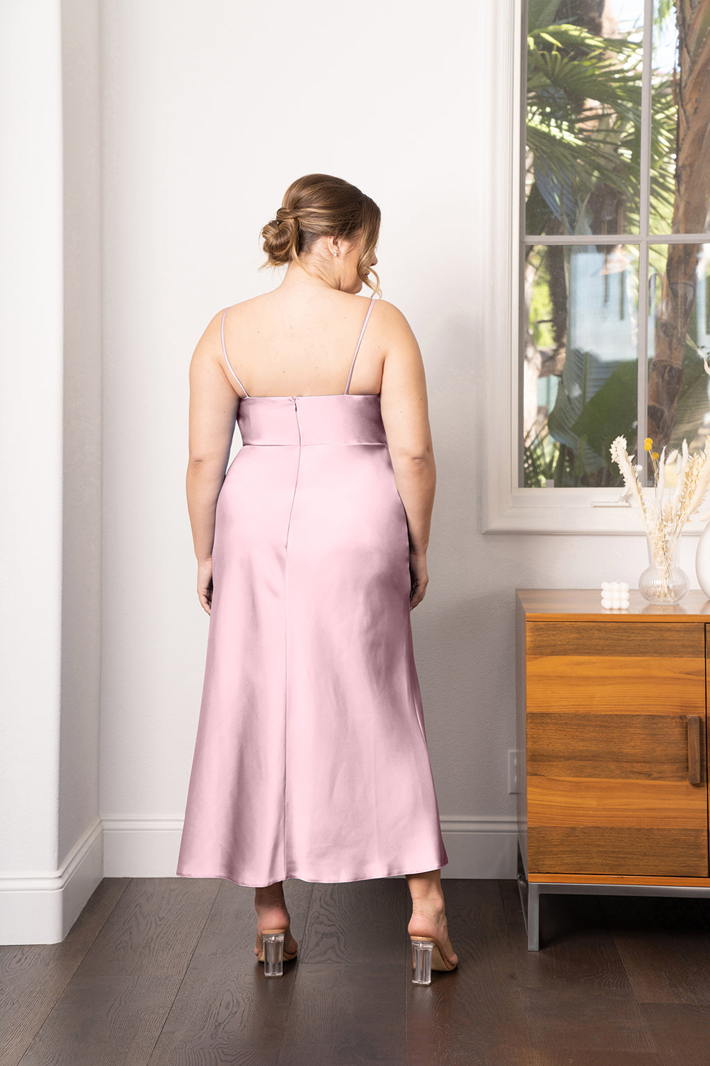 Rumi Satin Slip Dress in Black Satin Rust 10