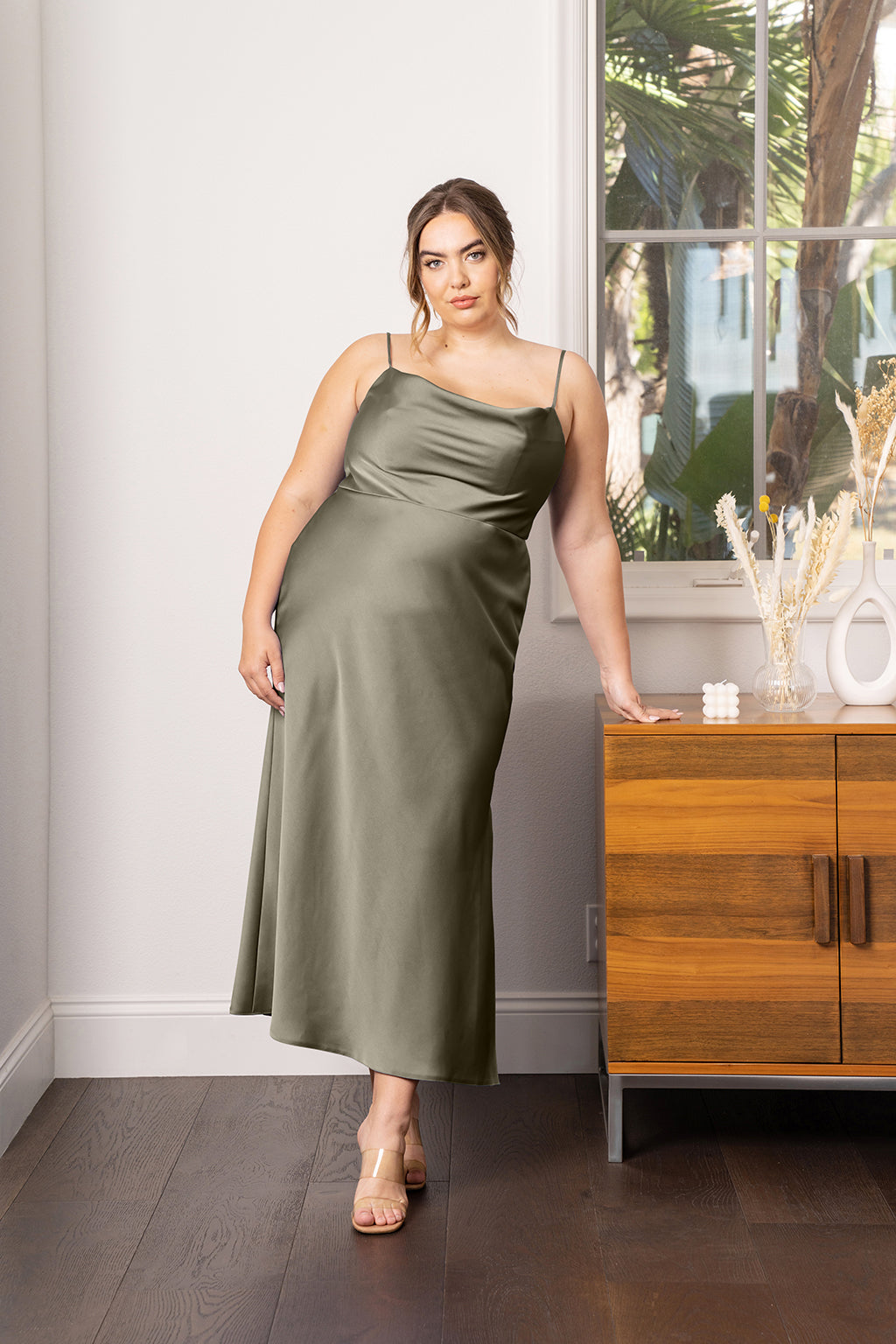 Rumi Satin Slip Dress in Black Satin Rust 5