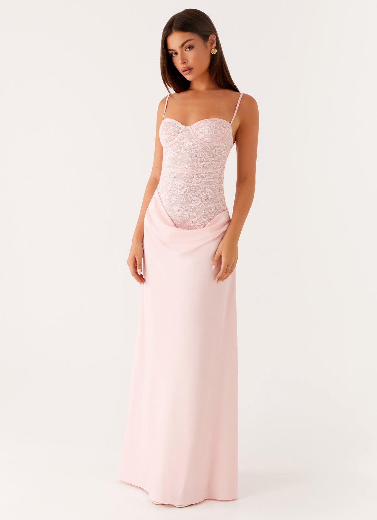 Romy Satin Maxi Dress Pink 1