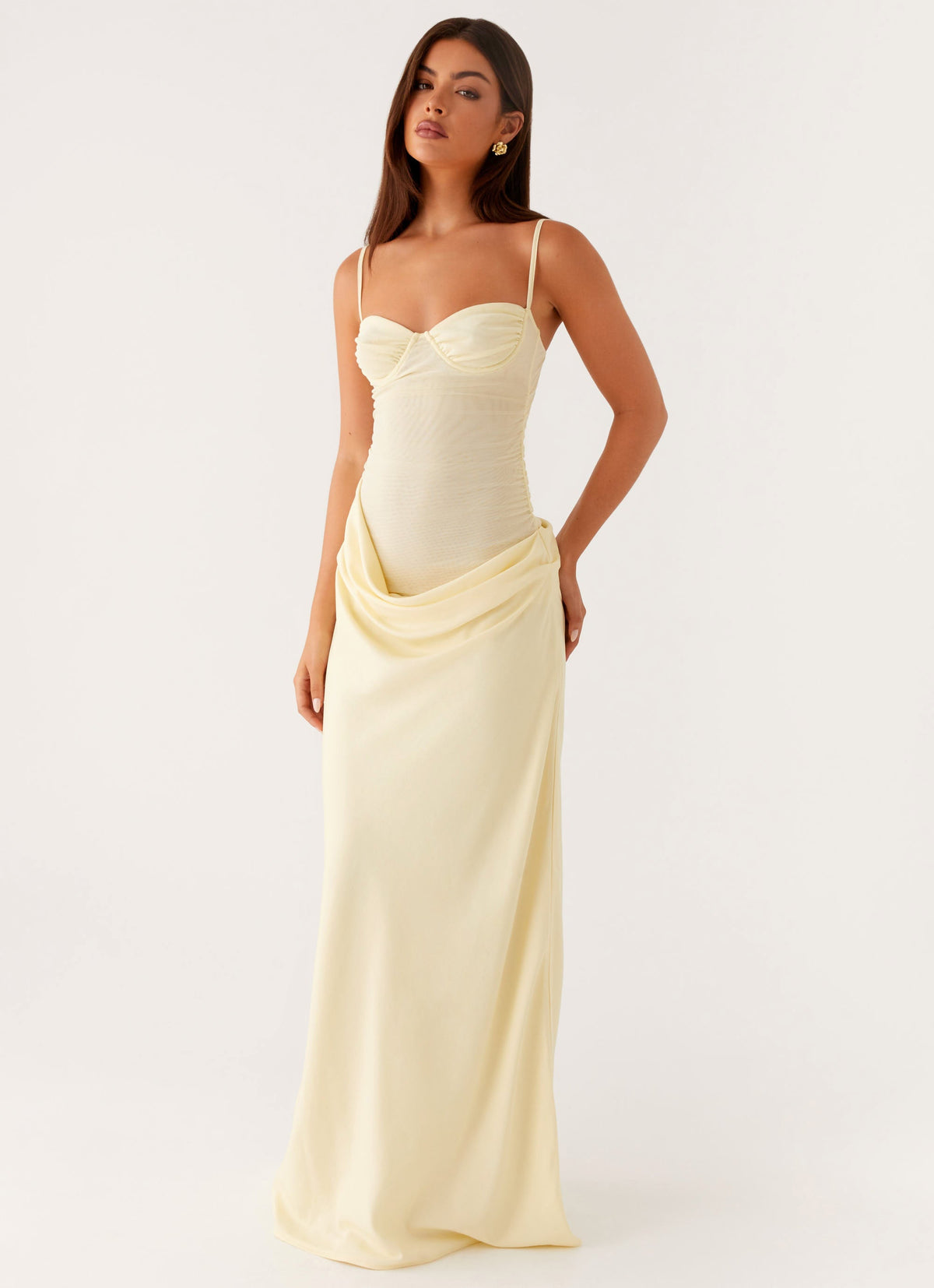 Romy Satin Maxi Dress Yellow 1