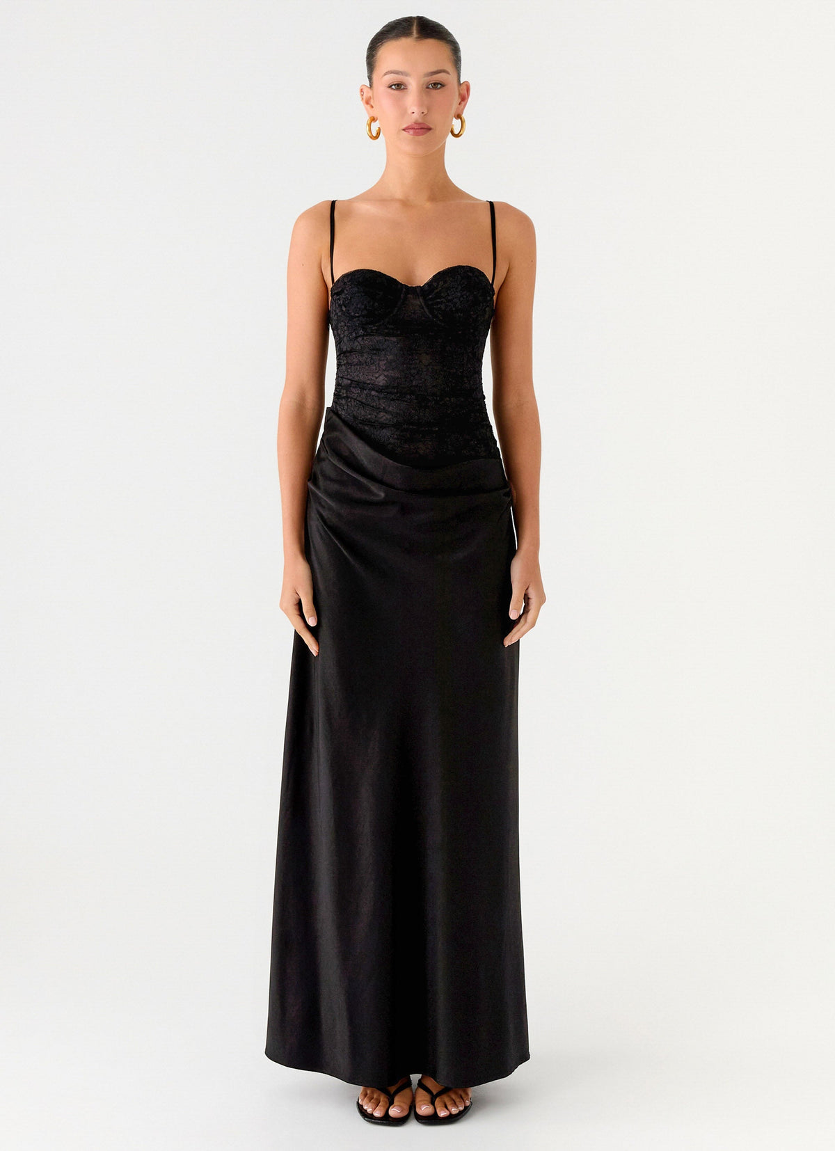 Romy Satin Maxi Dress Black 1