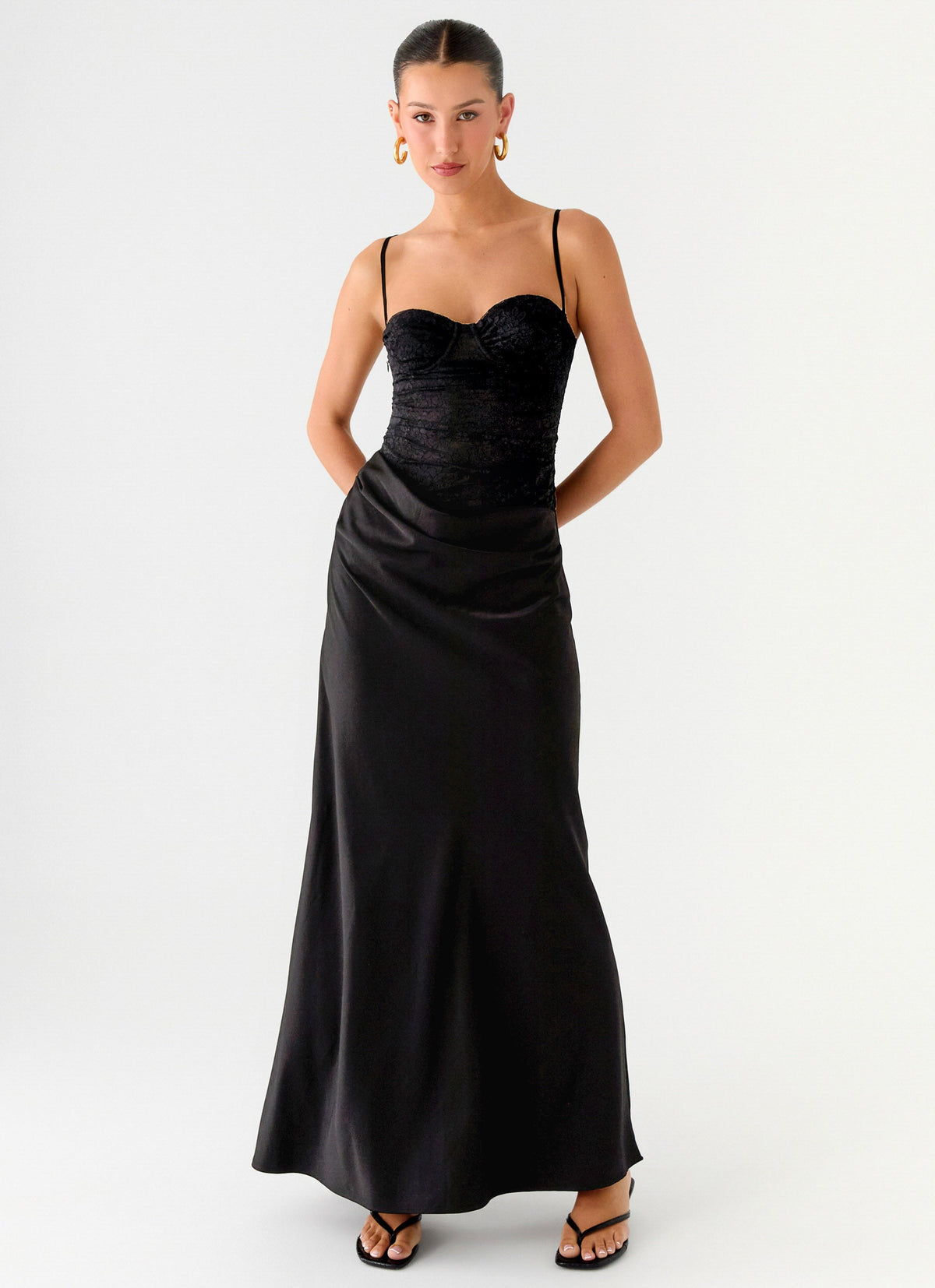 Romy Satin Maxi Dress Black 4