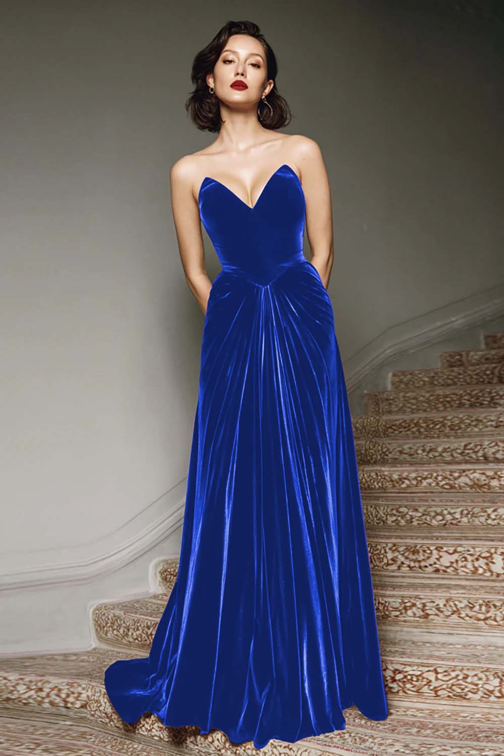 Margot Velvet A-Line Gown Dusty Blue 9
