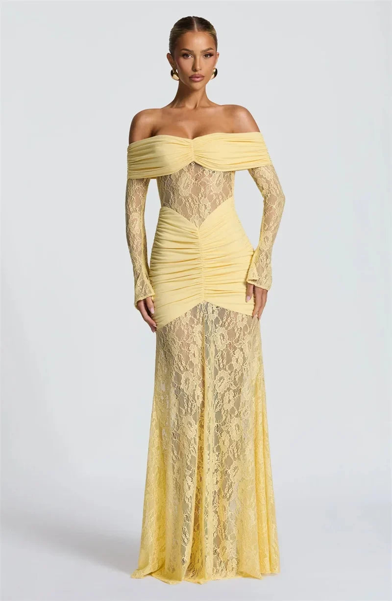 Celestine Sheer Strapless Maxi Dress Yellow 6