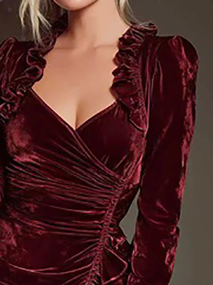 Vivienne Ruched Cocktail Mini Dress Claret 2