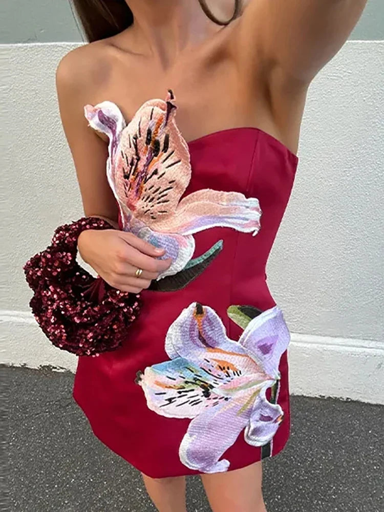 Margot Floral Hollowout Cocktail Dress 02 Red 1