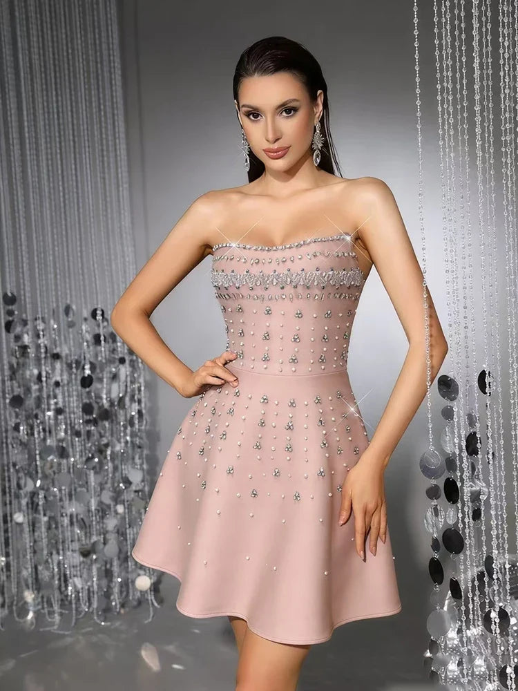 Margot Sequin Mini Dress in Light Pink Green 1