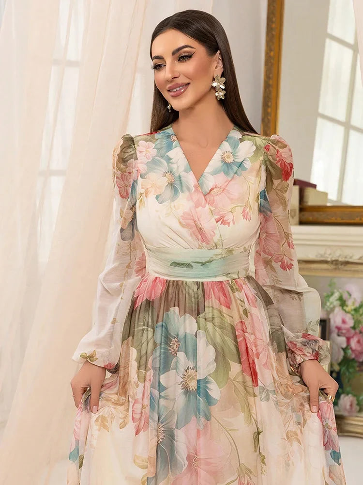 Margot Floral Linen Maxi Dress Beige 3
