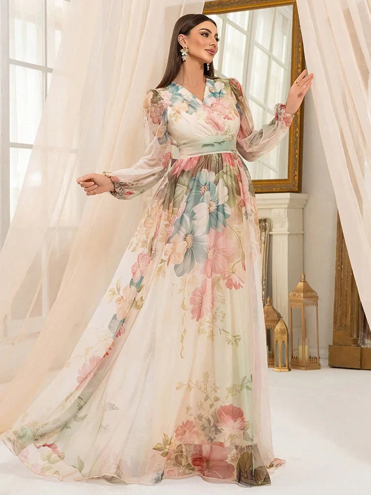 Margot Floral Linen Maxi Dress Beige 4