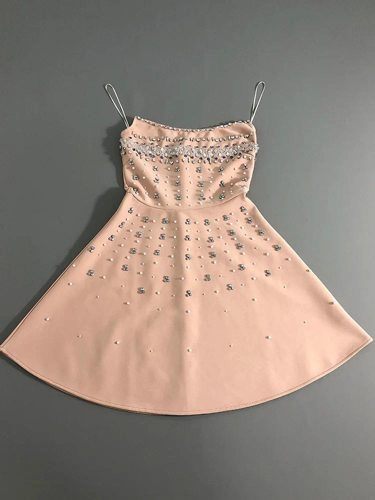 Margot Sequin Mini Dress in Light Pink Green 3