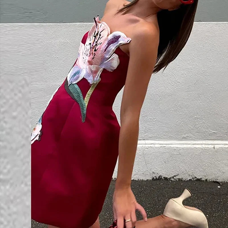 Margot Floral Hollowout Cocktail Dress 02 Red 6