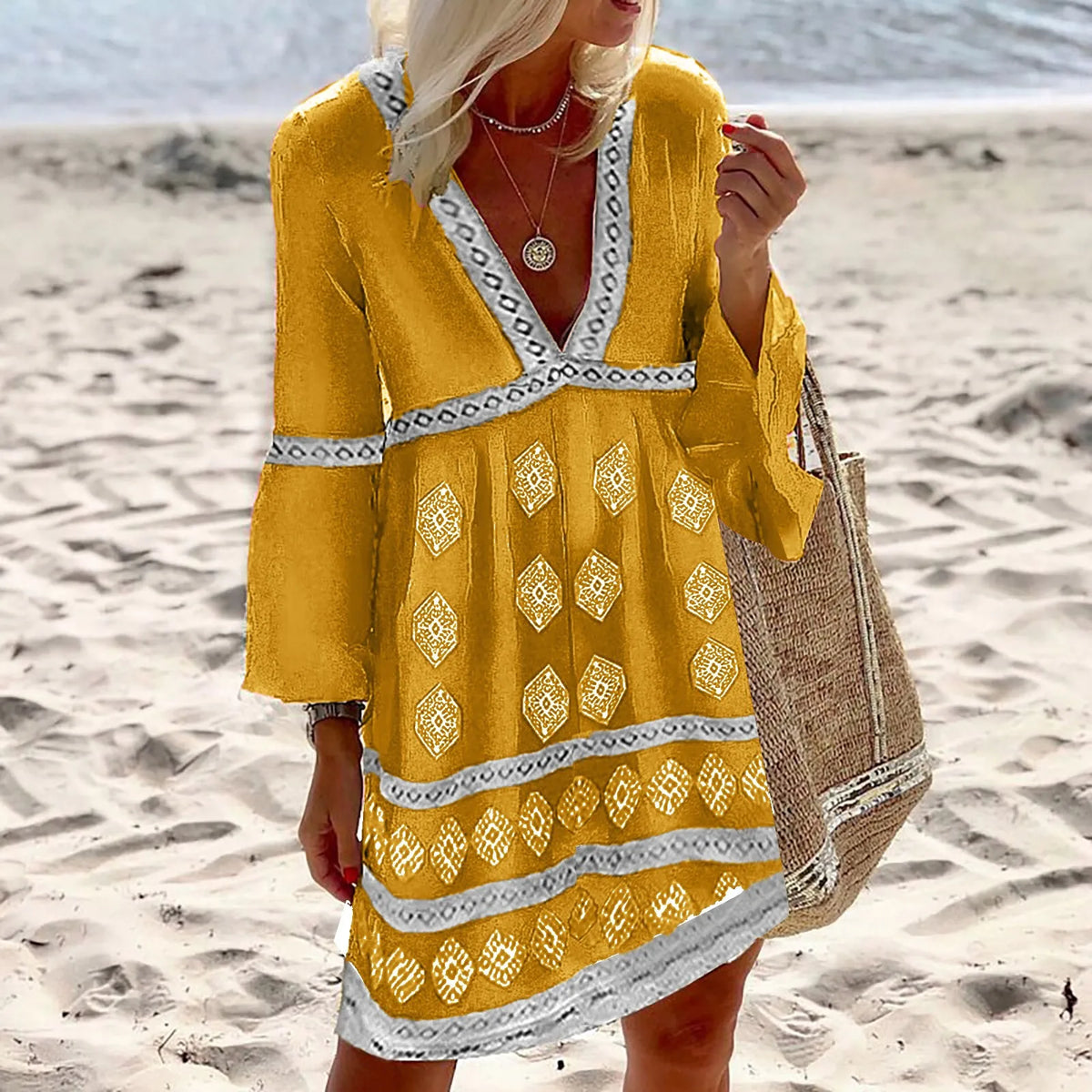 Rosalie Linen Flutter Sleeve Dress Multi 6