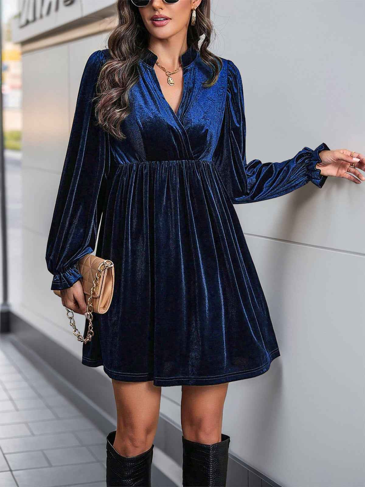 Oriel Velvet Mini Dress in Emerald Sapphire 3