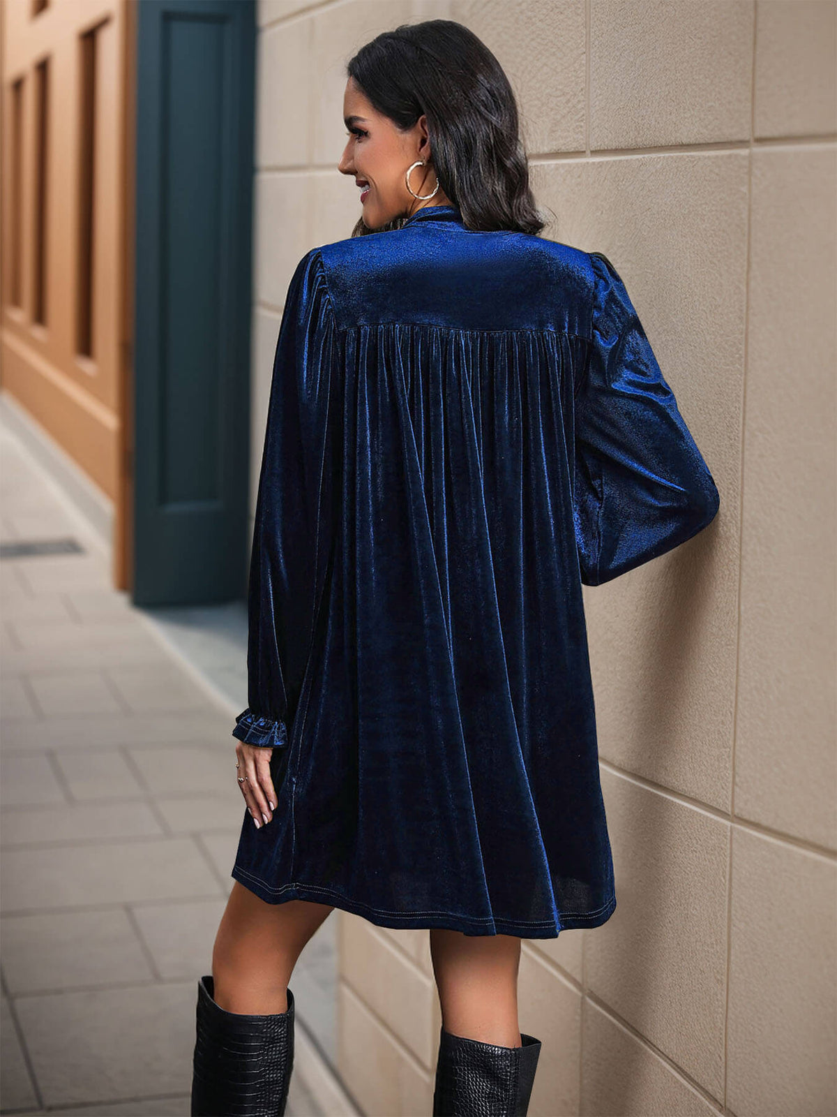 Oriel Velvet Mini Dress in Emerald Sapphire 5