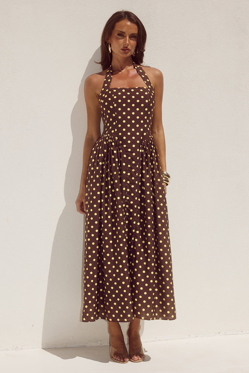 Sammi Polka Midi Dress Choc/Lemon Polka 5