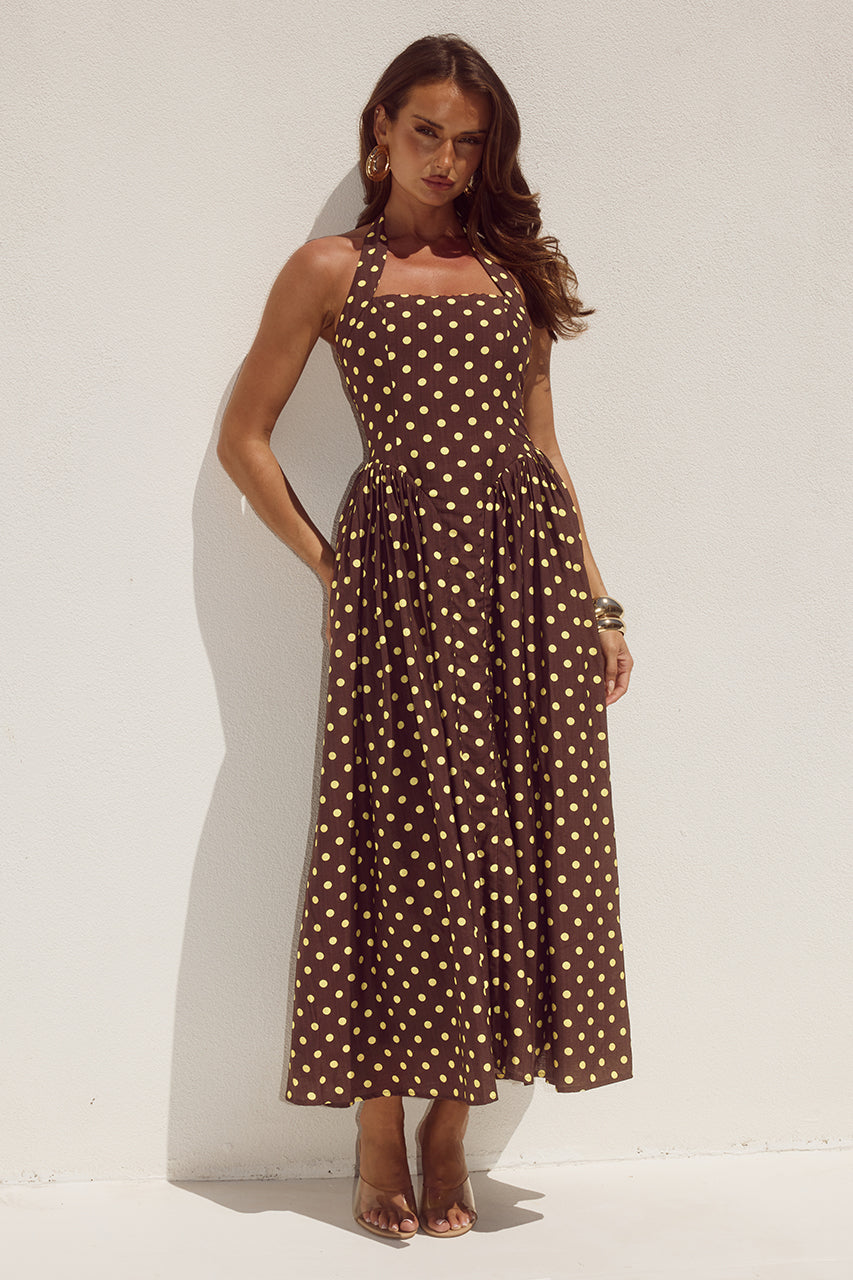 Sammi Polka Midi Dress Choc/Lemon Polka 1