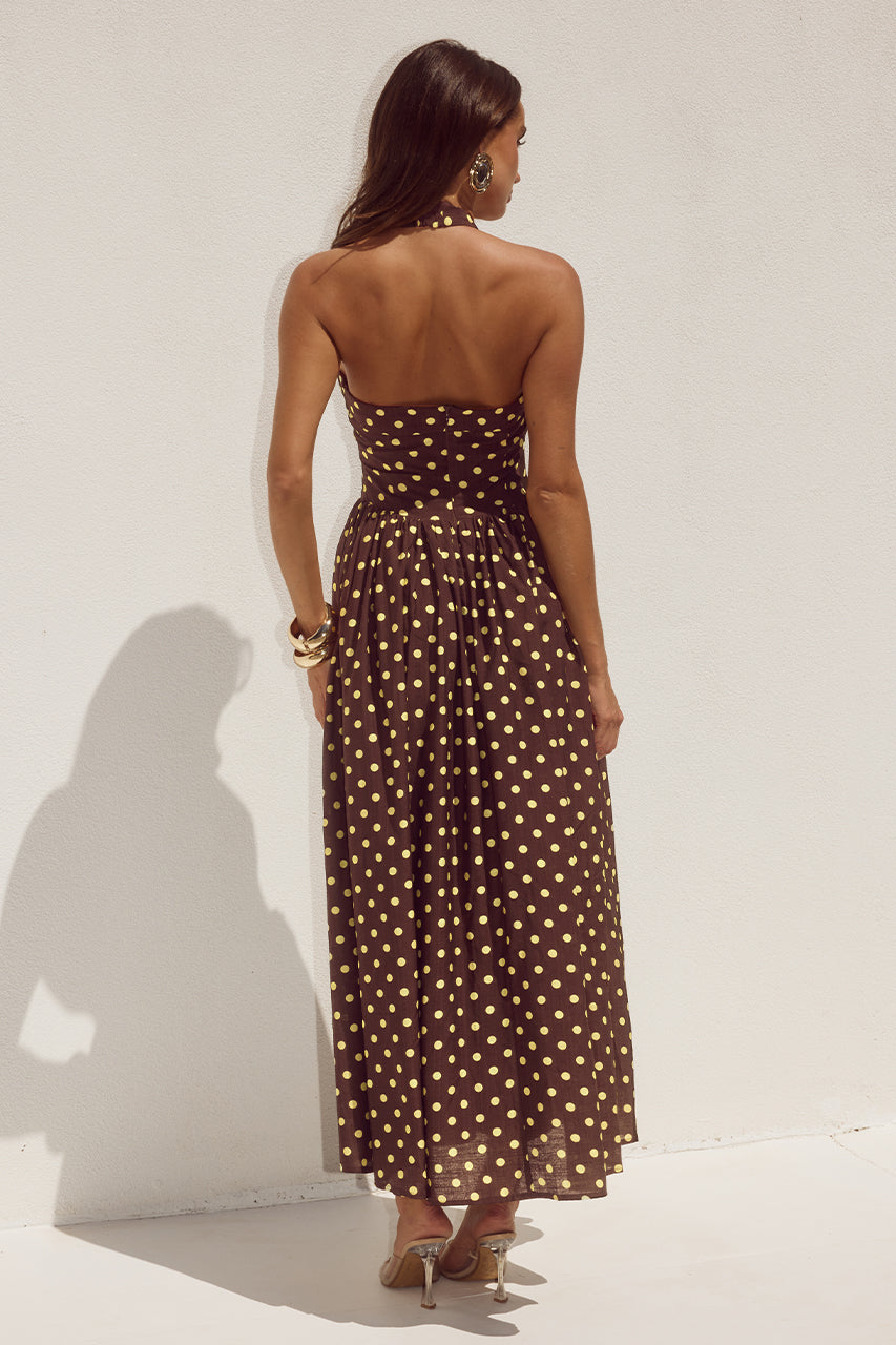 Sammi Polka Midi Dress Choc/Lemon Polka 2