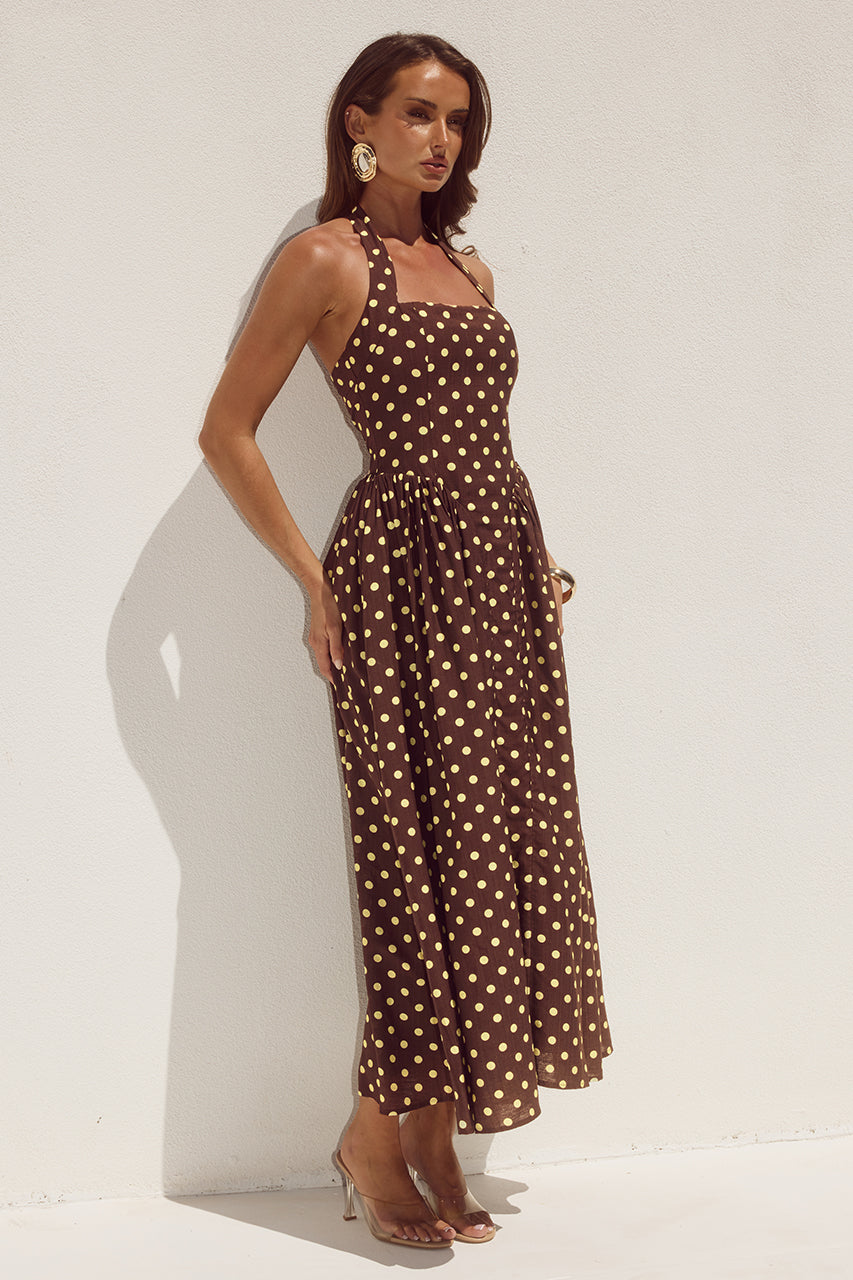 Sammi Polka Midi Dress Choc/Lemon Polka 6