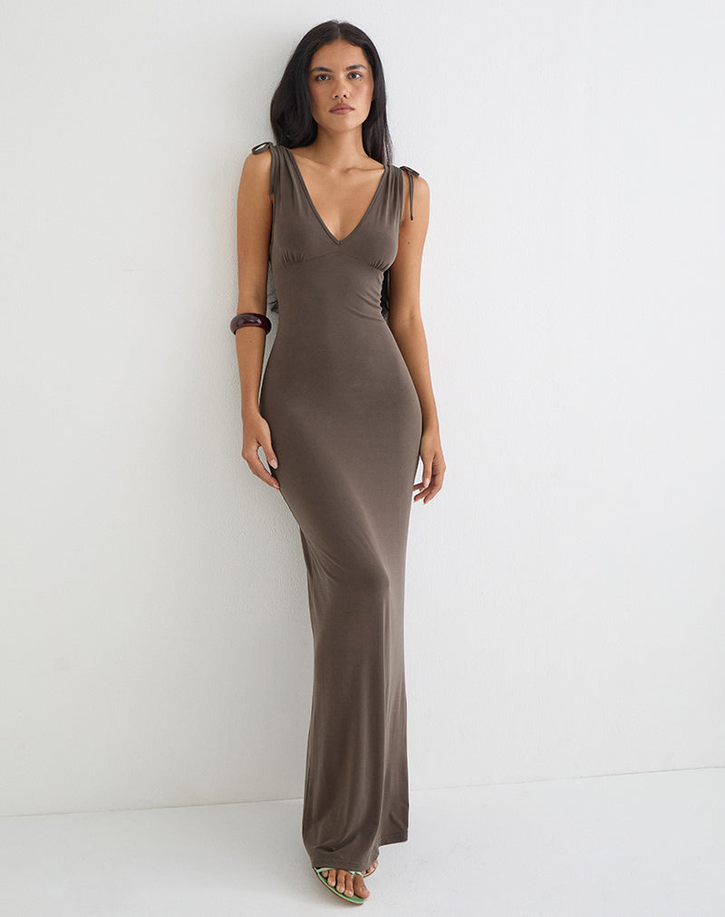 Sanyu Cupro Plunge Maxi Dress Cupro Dark Brown 1