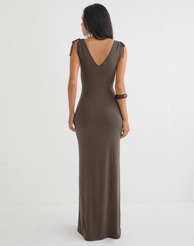 Sanyu Cupro Plunge Maxi Dress Cupro Dark Brown 5