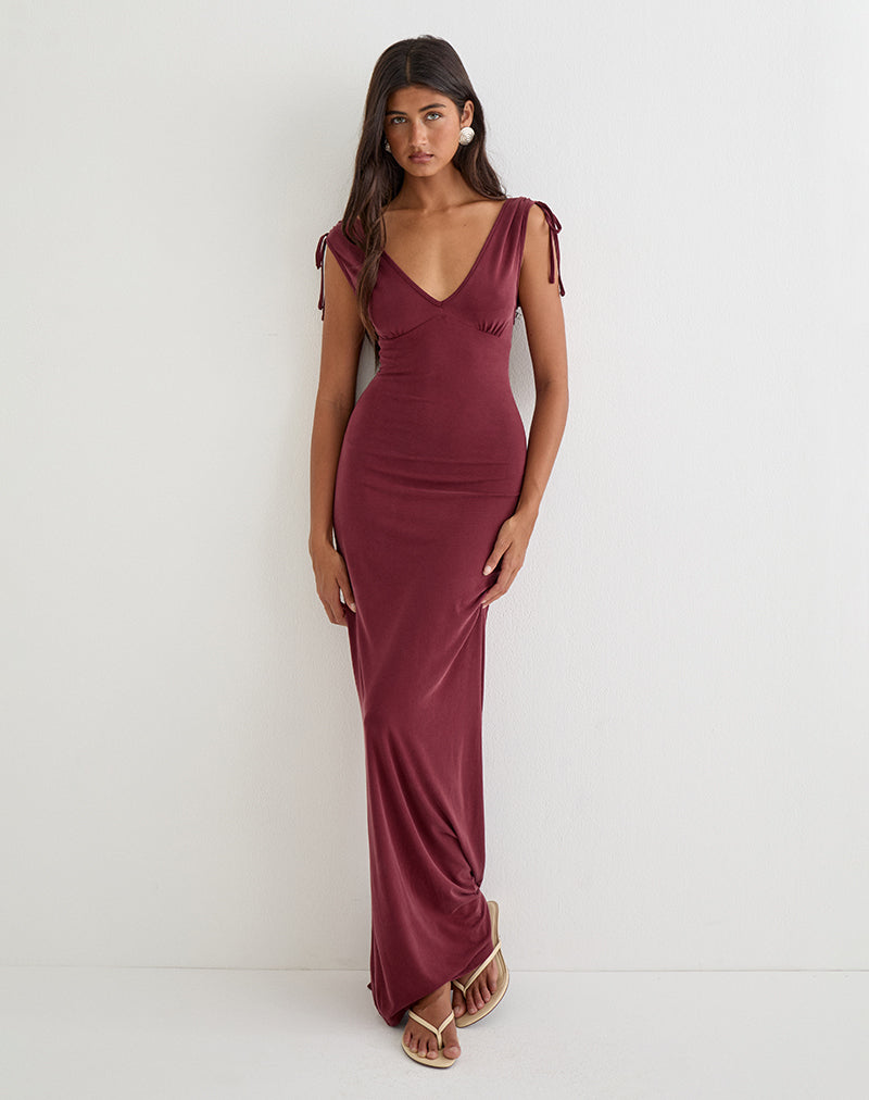 Sanyu Cupro Plunge Maxi Dress Cupro Burgundy 1